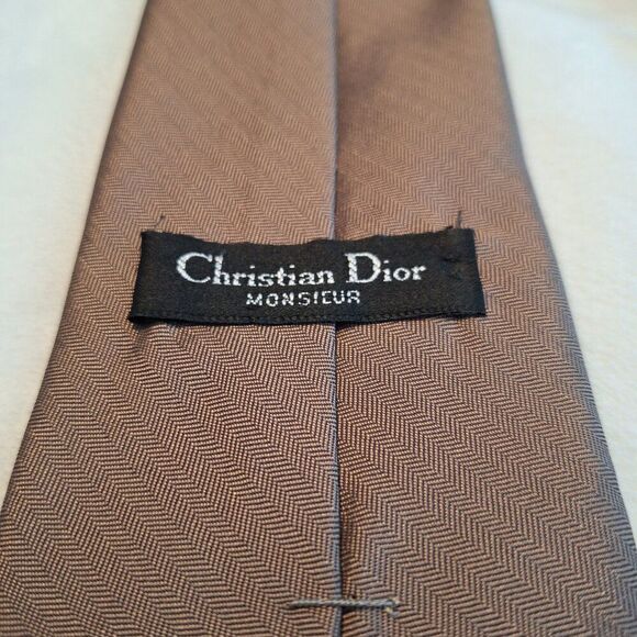 Christian Dior Neck Tie Brown Polyester Silk Made in USA Embroidered - Picture 2 of 6